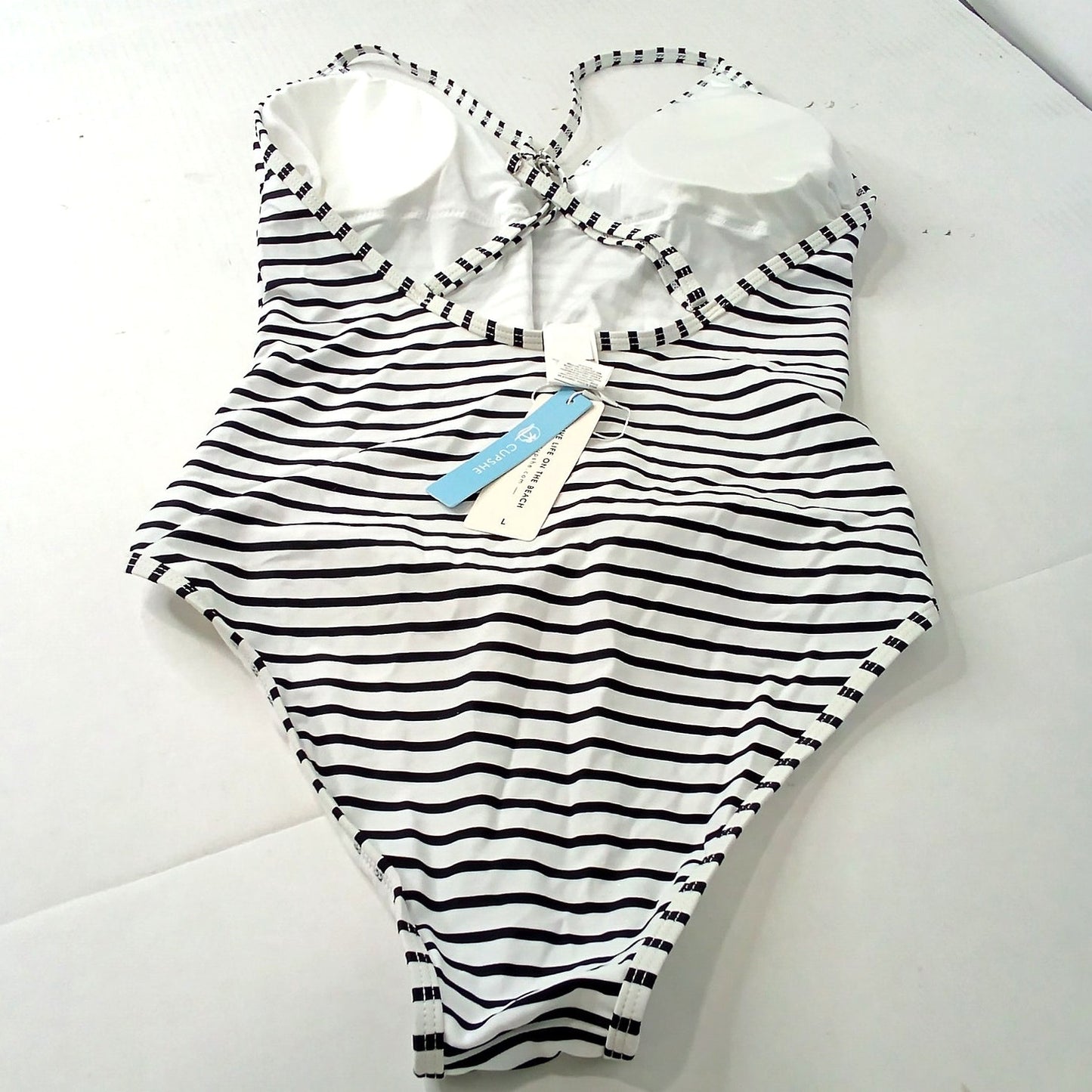 Cupshe Lasting Appeal Stripe One Piece Swimsuit Deep V Cross Back Women’s Large