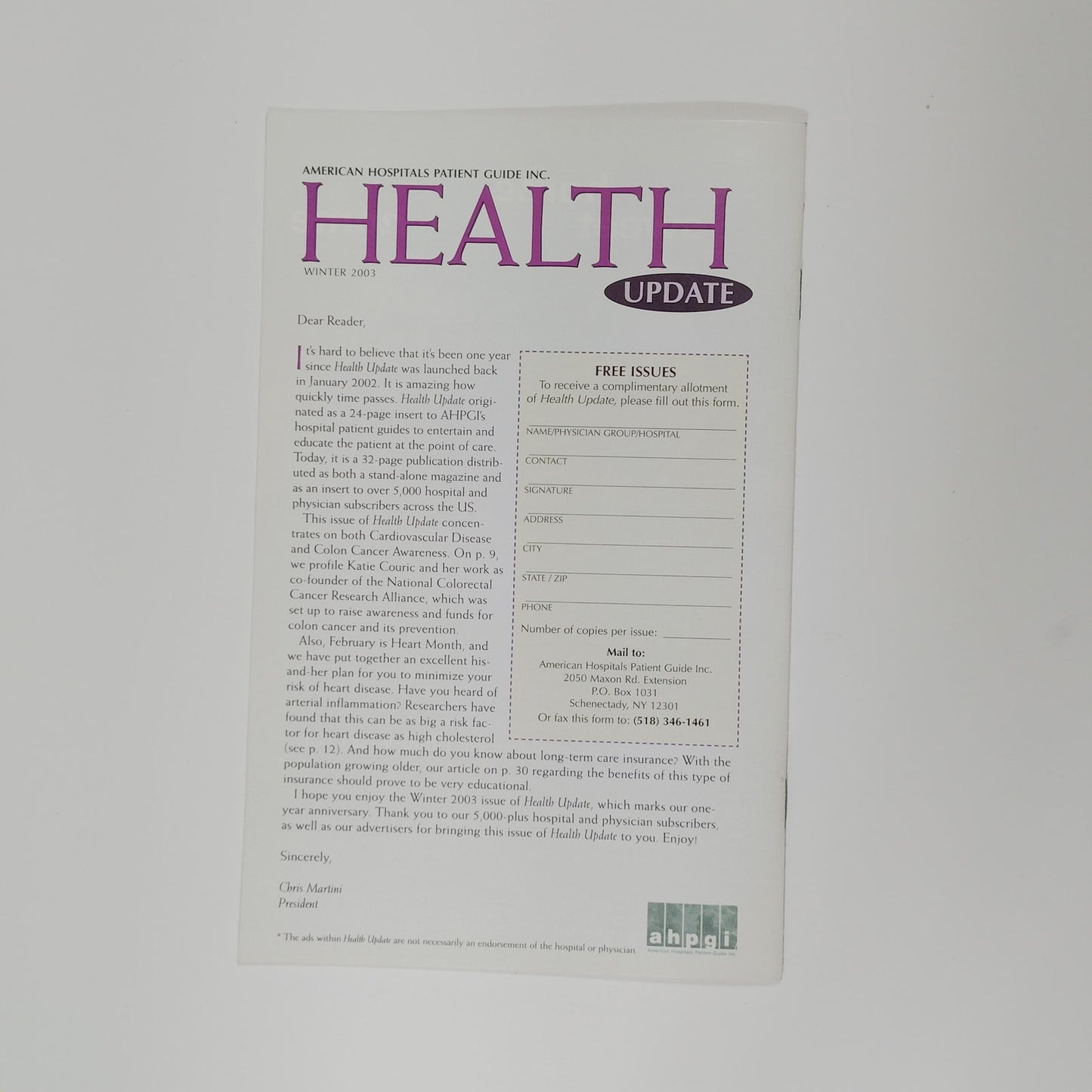 Health Update Winter 2003 – Vol. 2 Issue 1 – Katie Couric Cover – 30 Pages