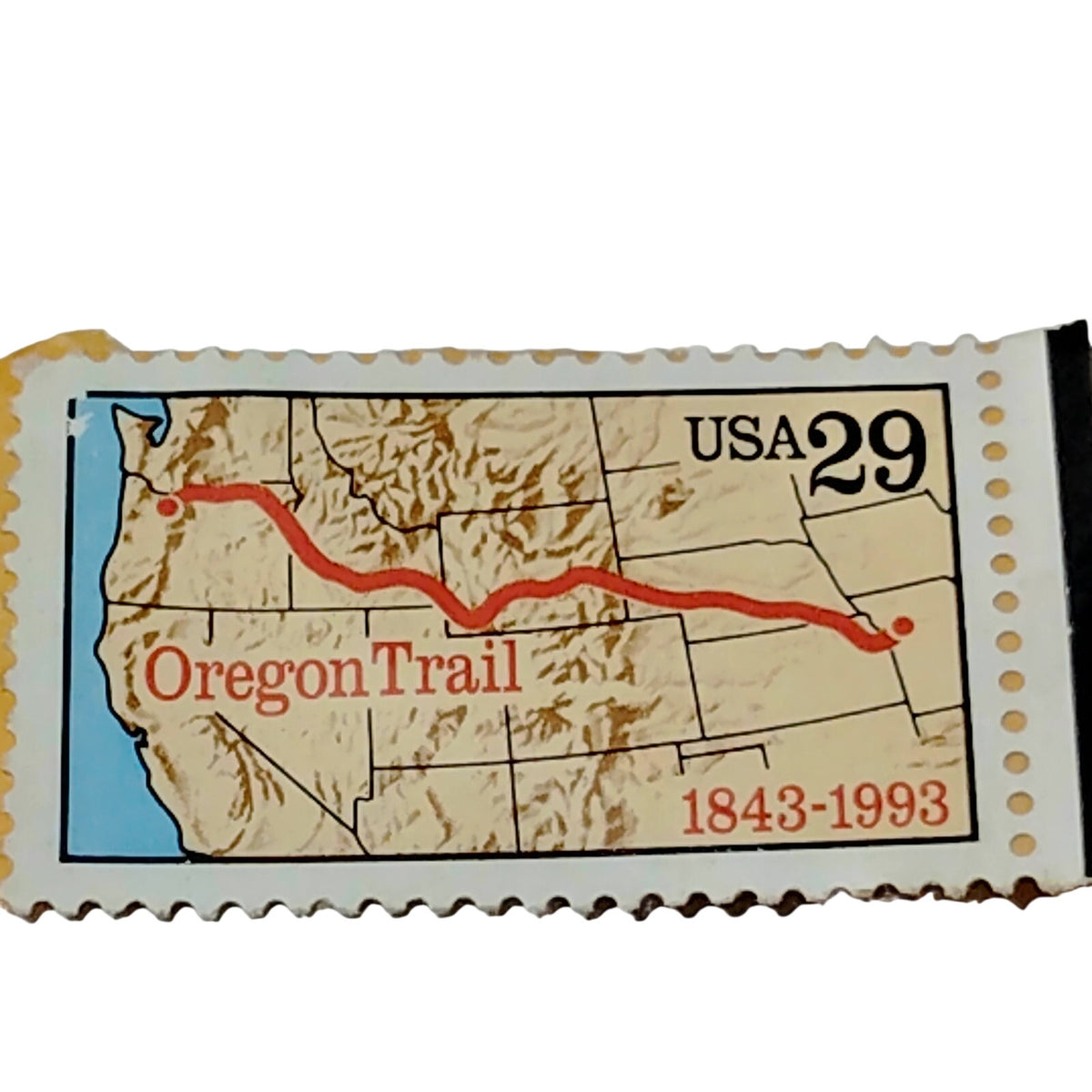 1993 USA 29c Oregon Trail Map Stamp on Manilla Envelope Piece - Unused