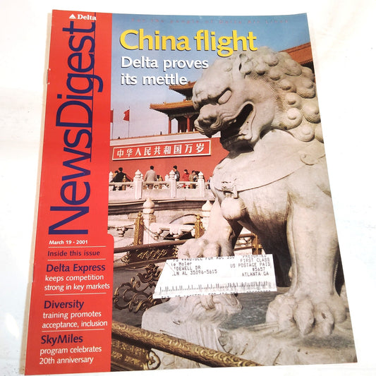Delta News Digest - China Flight - March 19, 2001 Magazine - Collectible Airline