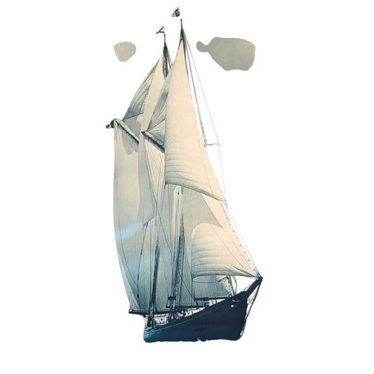 Vintage Bluenose II Schooner Ship Poster Print - Sepia & Blue, 24" x 18"