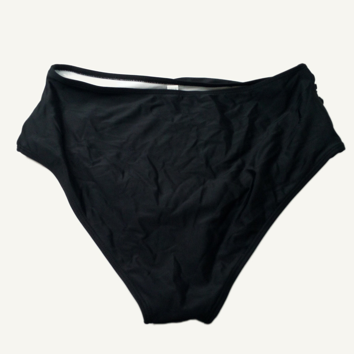 Black High-Waisted Swimsuit Bottoms Size L - Lined Stretch Swim Bottoms