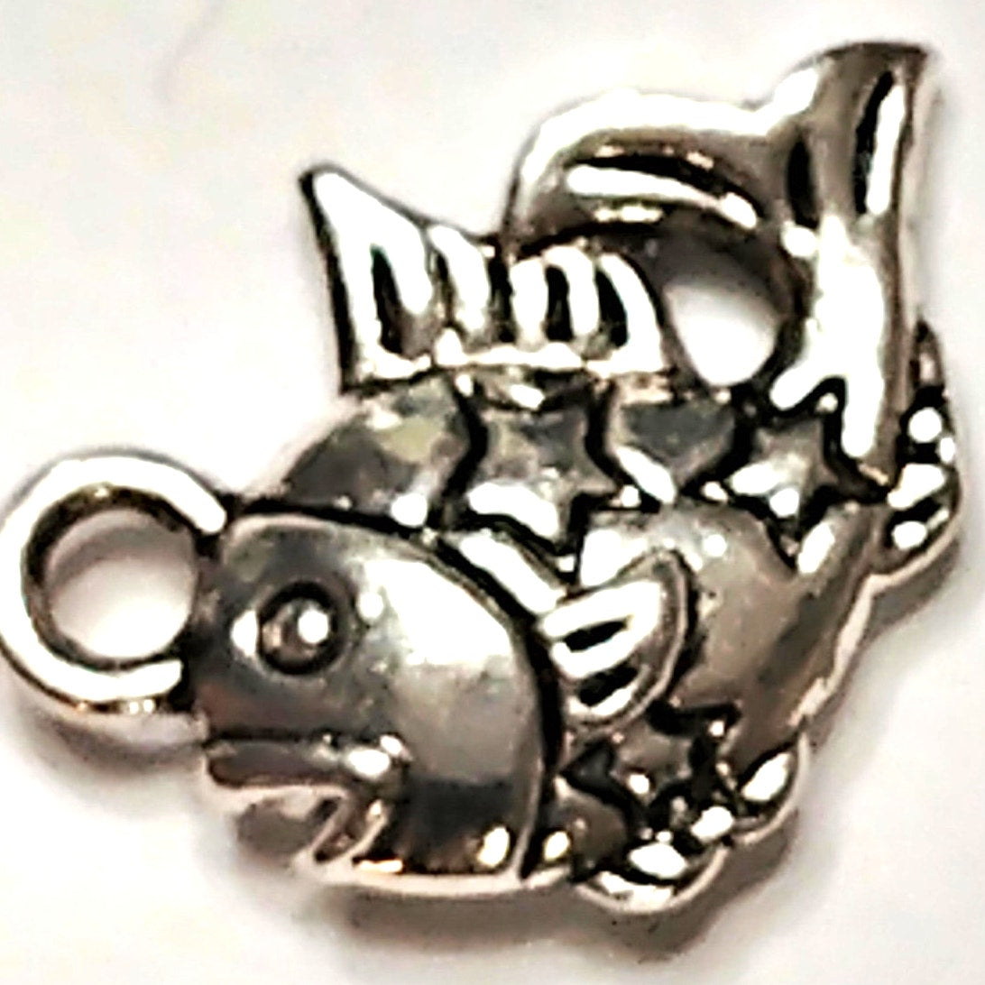 Zodiac Charm Pisces Tibetan Silver Smooth Metal Pendant Astrology Jewelry Making