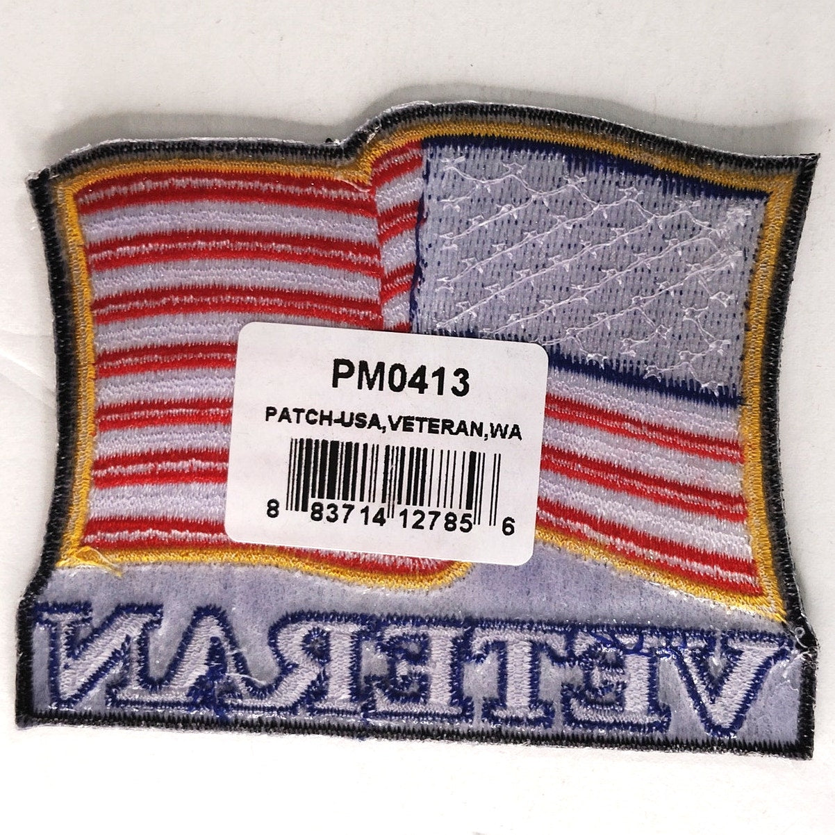 USA Veteran Patch Wavy Flag, Eagle Emblems 3‑1/2" × 2‑3/4" Sew‑On, Embroidered