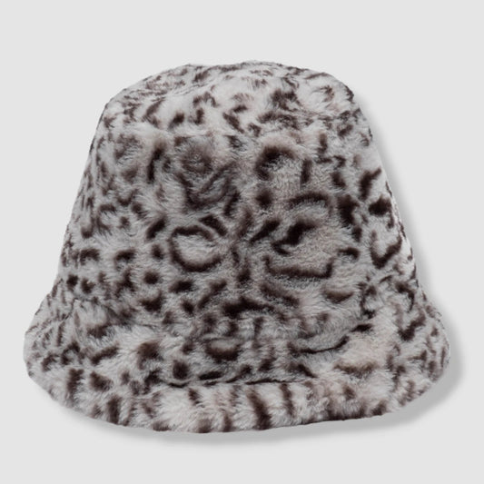 Eugenia Kim Charlie Leopard Print Faux Fur Bucket Hat – Blue Stone – One Size