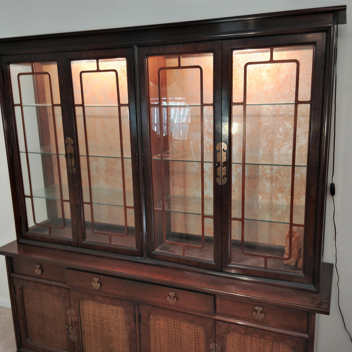 LOCAL PICKUP ONLY- 1960's Dark Wood Dining Set - Table, 6 Chairs & China Cabinet