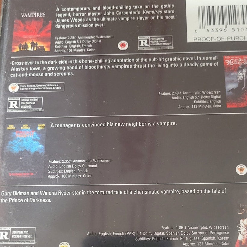 5 Movie Set - 30 Days of Night DVD Horror Pack Dracula Fright Night Vampires