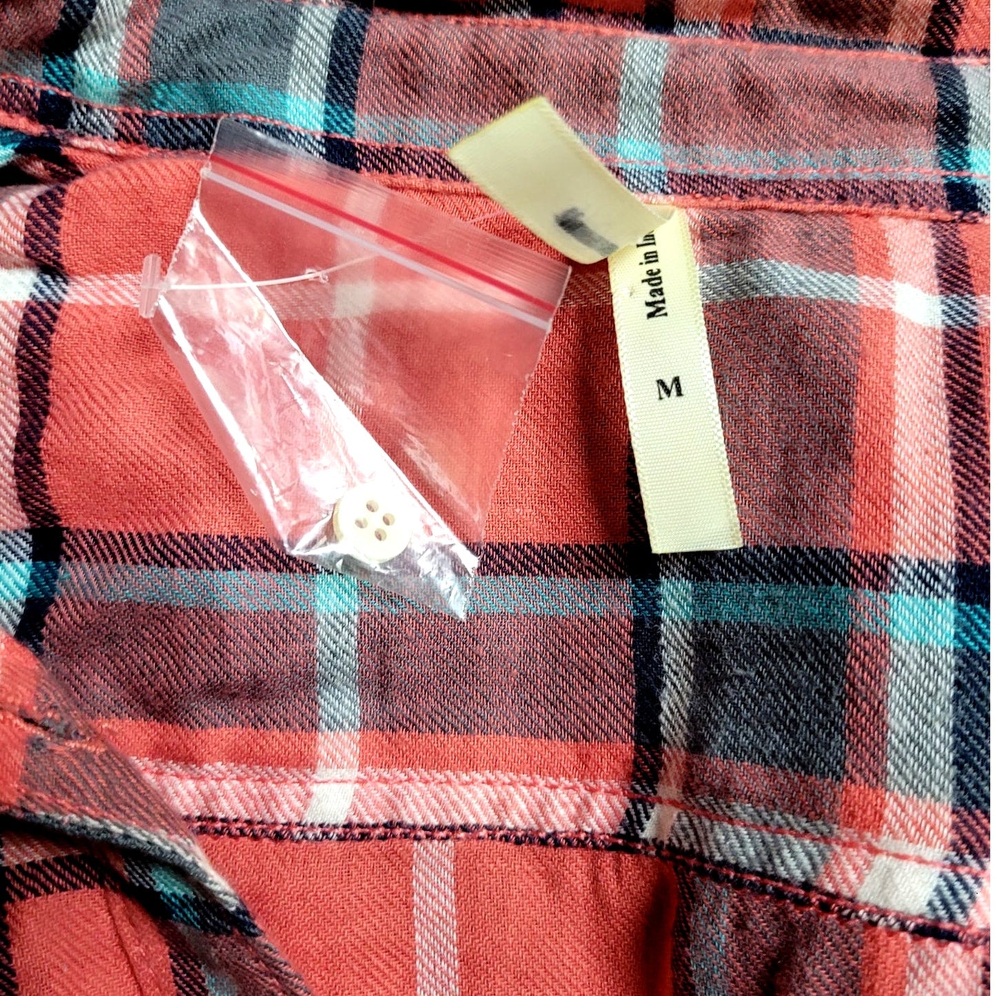 Truth NYC Women's Flannel Shirt, Red Plaid, Size M w/ Extra Button Intact