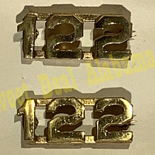 Early 1900s Brass C-Clasp Number "122" Collar Device 3/8"H Hat / Lapel Pins Set