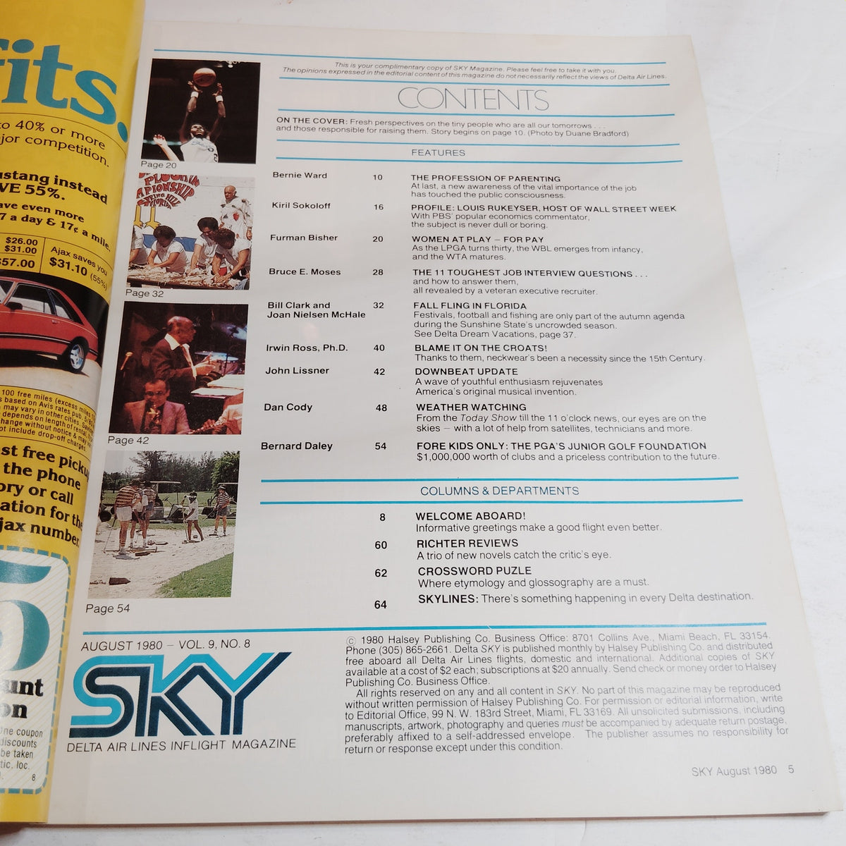 Delta Sky In-Flight Magazine August 1980 - The Profession of Parenting, LPGA