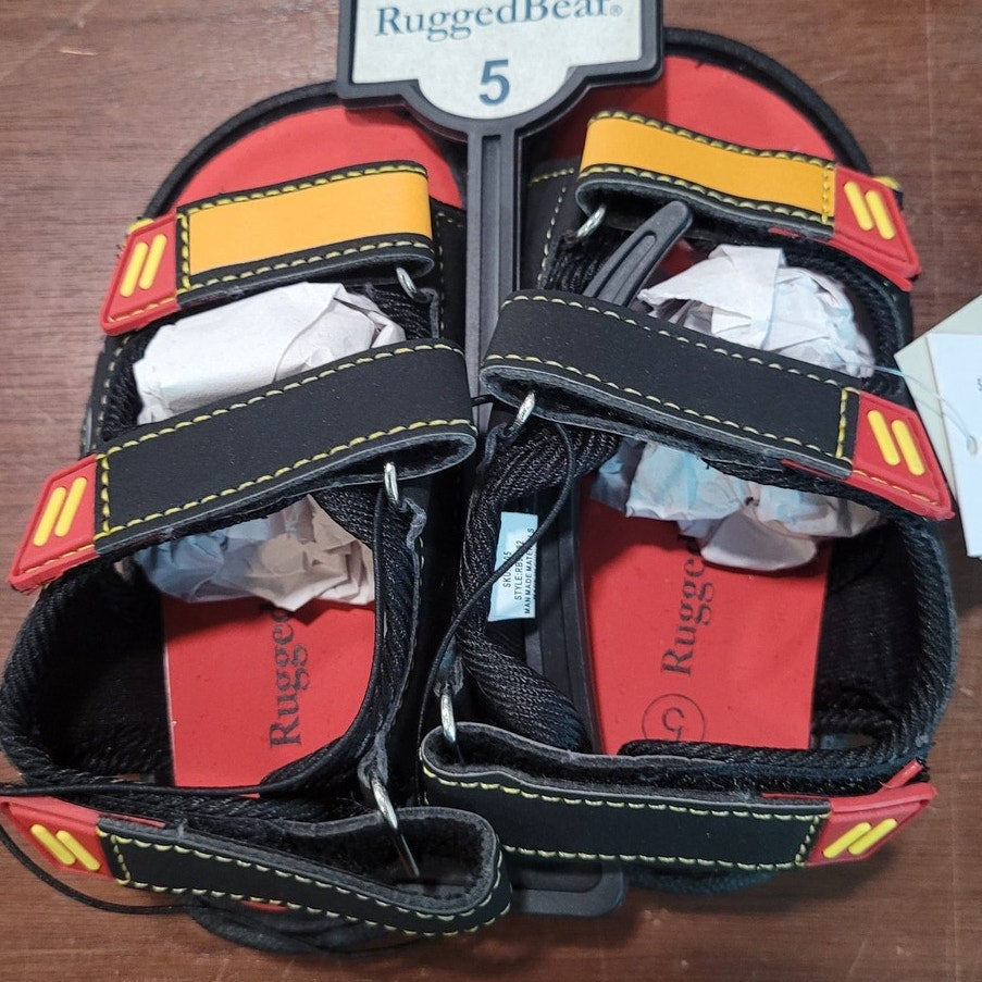 Rugged Bear Kids’ Black/Red Fire Dept. Sport Sandals, Water-Ready Size 5 Toddler