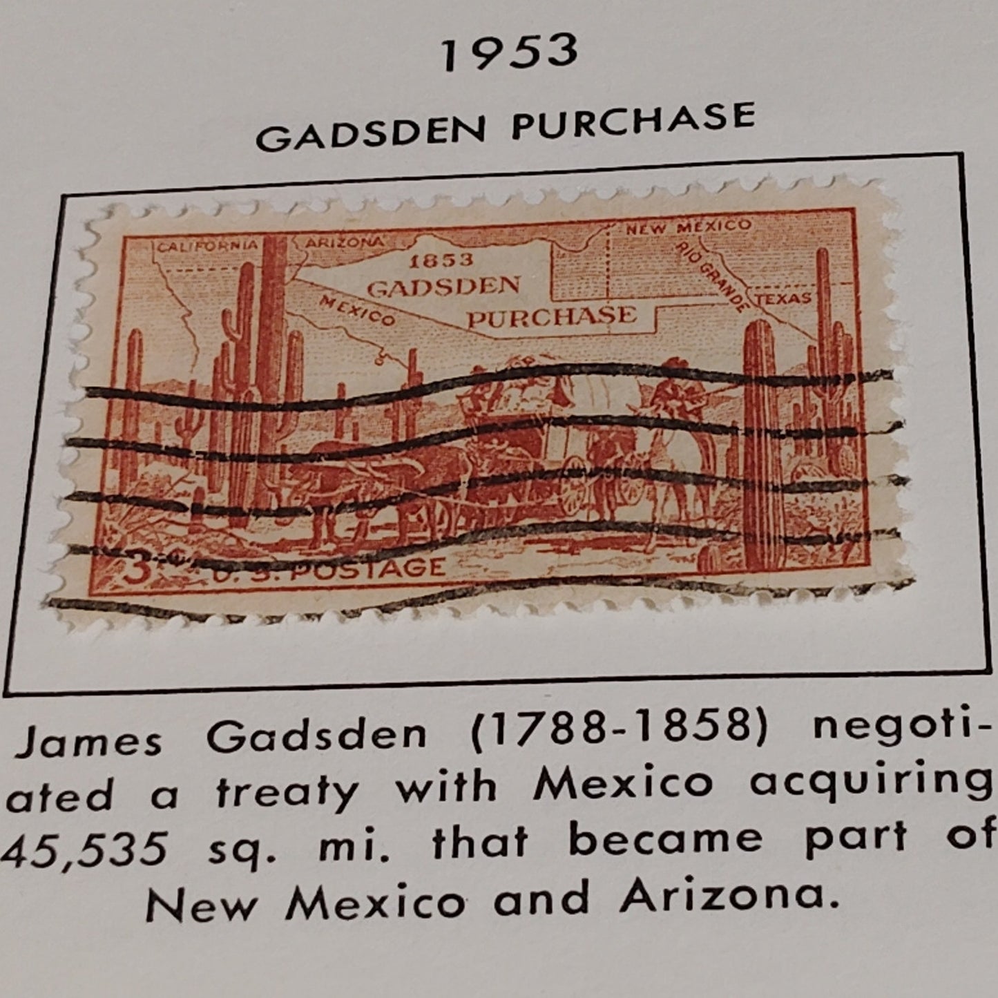 1953 3¢ Gadsden Purchase Centennial Stamp – Scott No. 1028 – Southwest Expansion