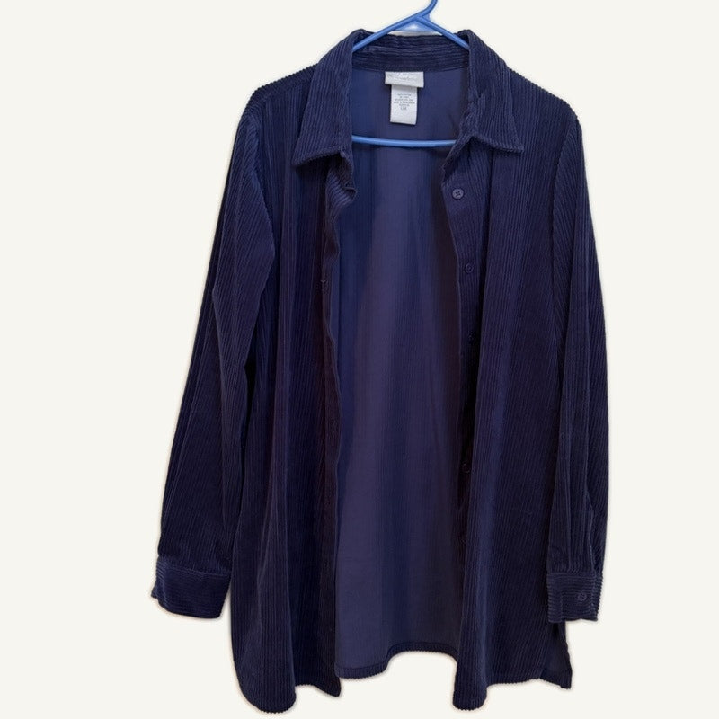 Blair Women's L Navy Corduroy Jacket & Elastic Waist Pants 2-Piece Set