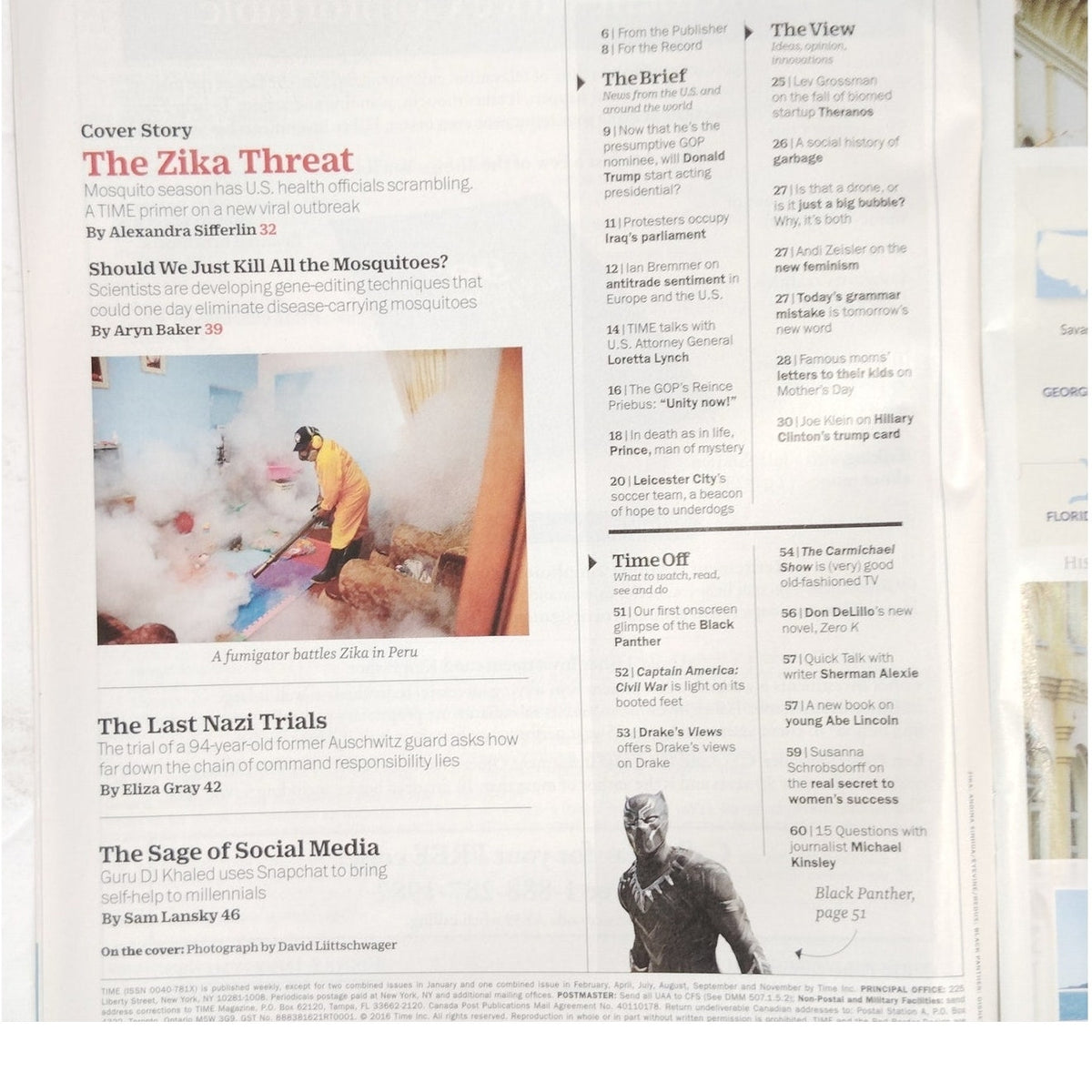 Time Magazine May 16 2016 The Zika Virus Cover Story Collectible Back Issue