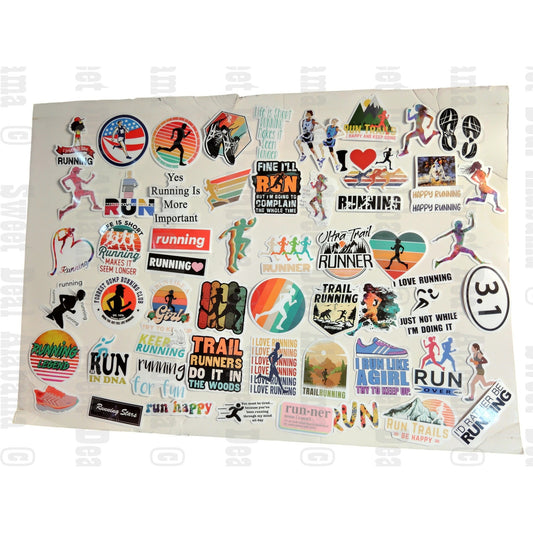 55 PCS Running Stickers - Waterproof Vinyl, Multicolor - Indoor & Outdoor Use