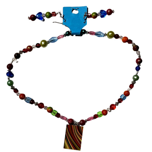 Necklace and Earrings, Hippie Retro Mix-Match Colorful embellishments, Pendant