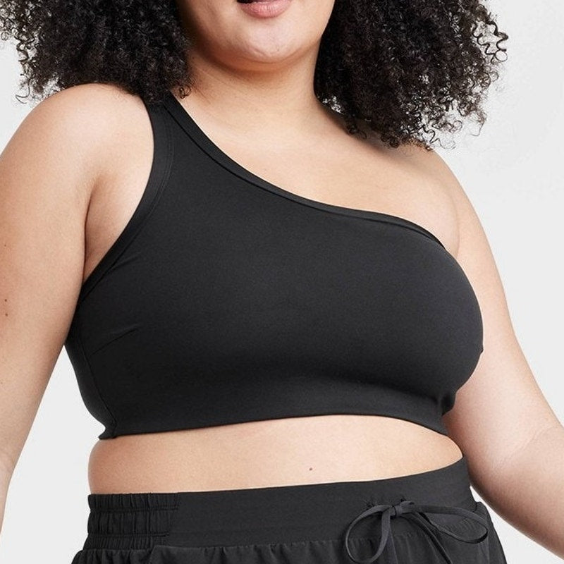Light Support Brushed Sculpt Asymmetrical Sports Bra – All in Motion Black 4X