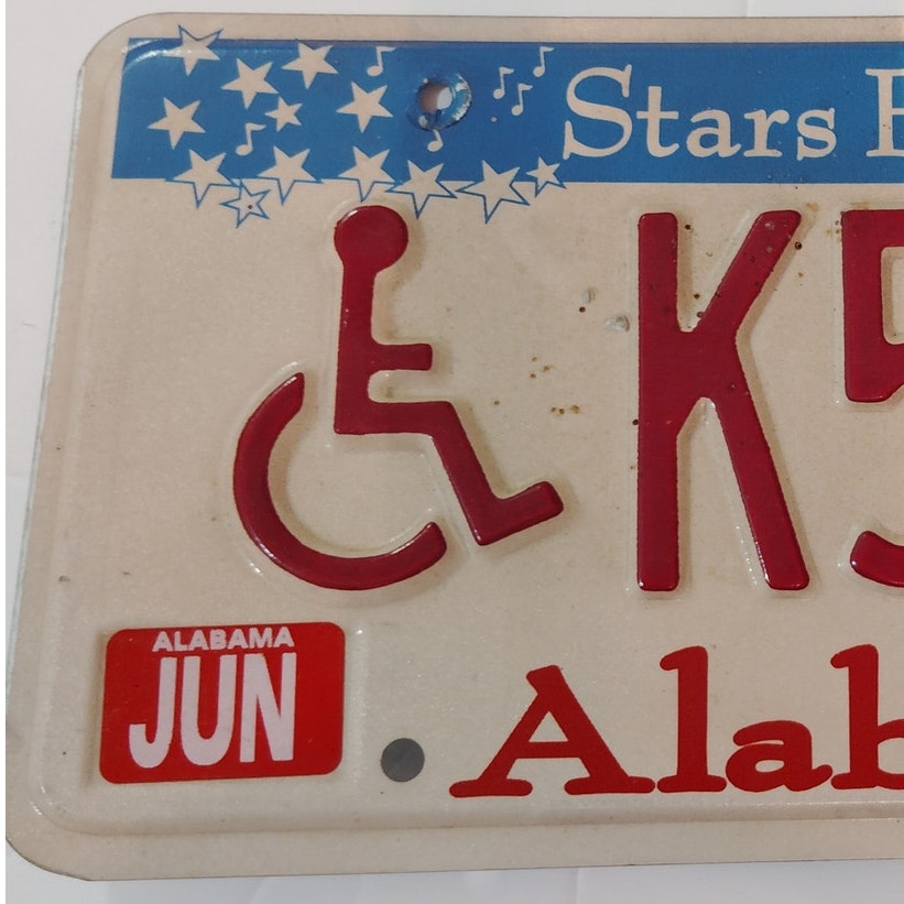 Vintage 2003 Alabama Stars Fell on Alabama Handicapped License Plate - Cream/Red