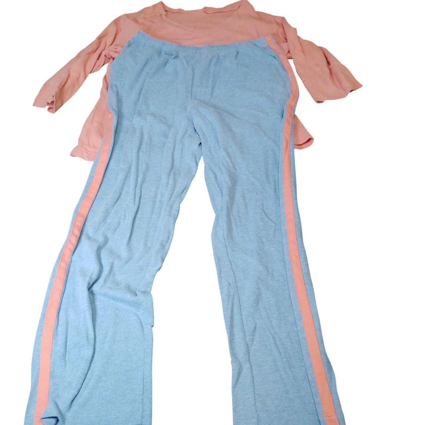 Blair Women's Pink V-Neck Top & Blue Side Stripe Jogger Pants Set Large