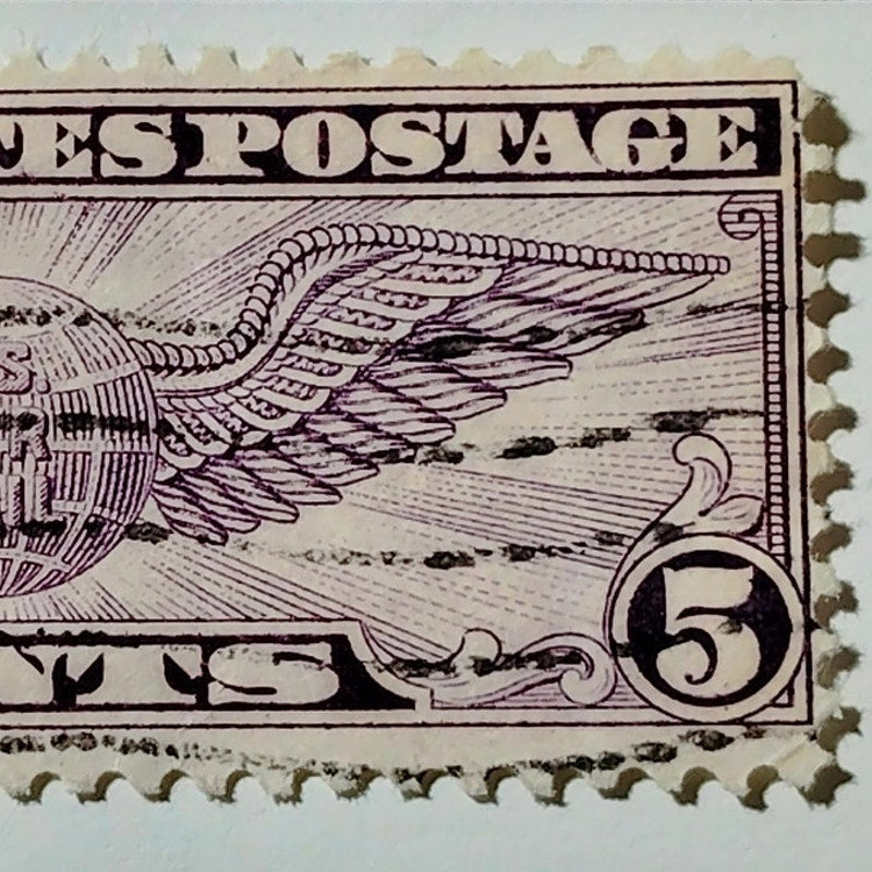 1930 U.S. Airmail 5¢ “Winged Globe” Stamp – Scott C12 – Violet – Used