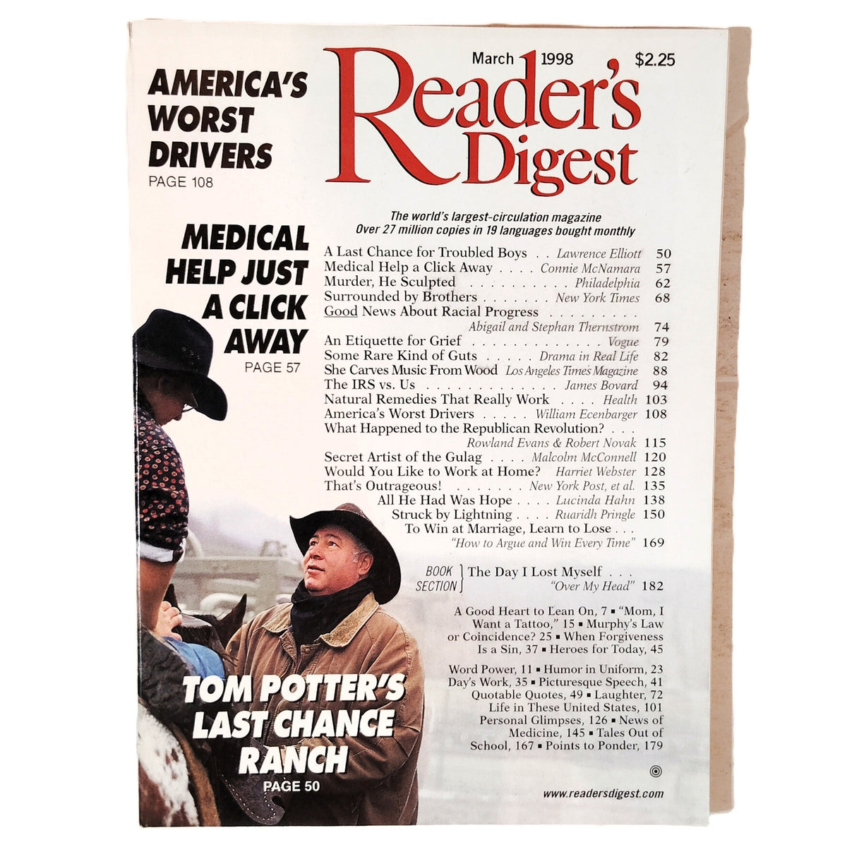 Reader's Digest Magazine March 1998 Vintage Back Issue Cowboy Cover