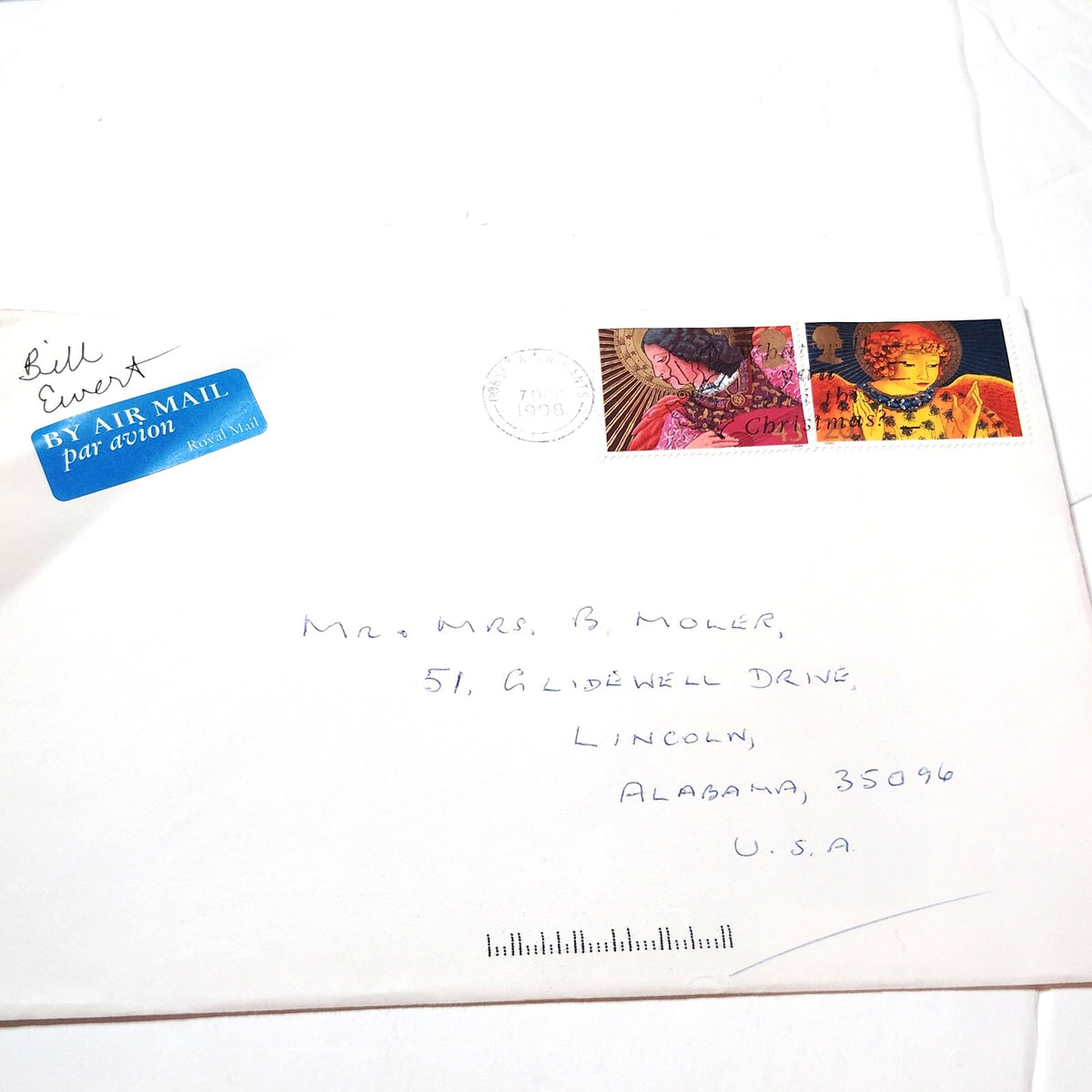 1998 GB Royal Mail Christmas Cover Madonna & Child Stamps Dorset Postmark