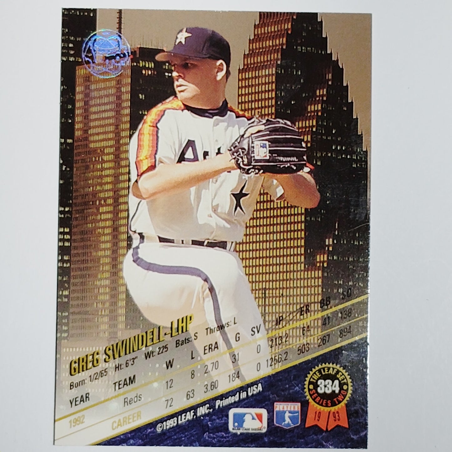 1993 Leaf Greg Swindell Card #334 Houston Astros P VG/EX