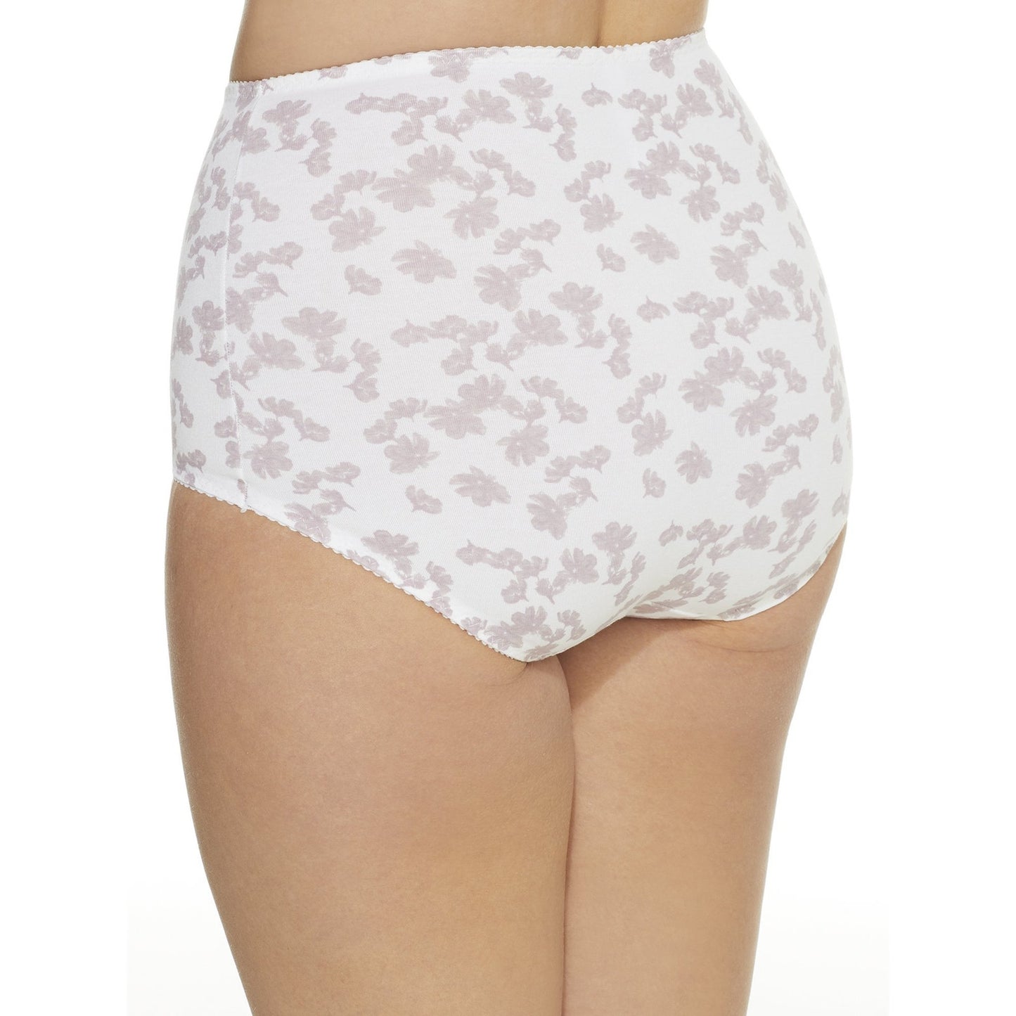 Bali X037 Light Control Stretch Cotton Brief Panty, 2 Pk, White Floral/Gloss, 2X
