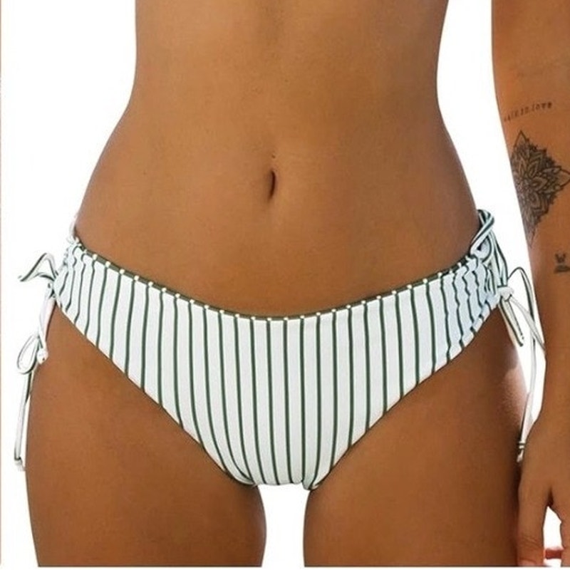 Cupshe Green White Stripe Reversible Side Tie Bikini Bottoms Women’s Large