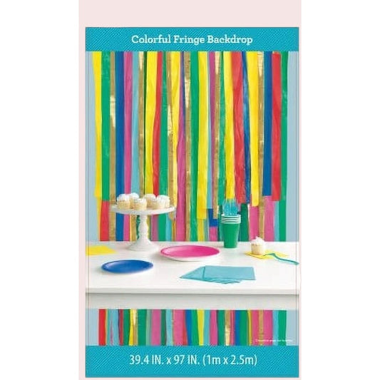 Way To Celebrate Colorful Fringe Backdrop – Rainbow, 39.4" x 97"