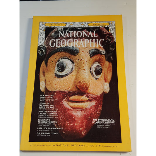 National Geographic Magazine– August 1974, Phoenicians, North Korea, New Zealand