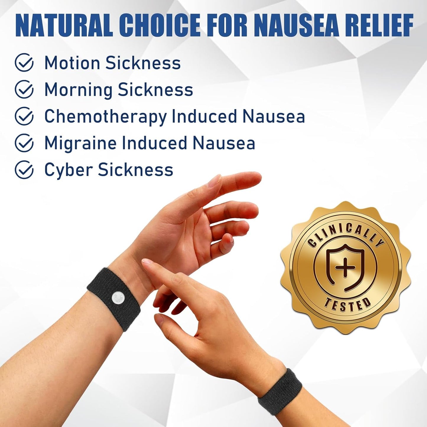 2-Pair Motion Sickness Bands – Anti-Nausea Wristbands for Adults & Kids, Black