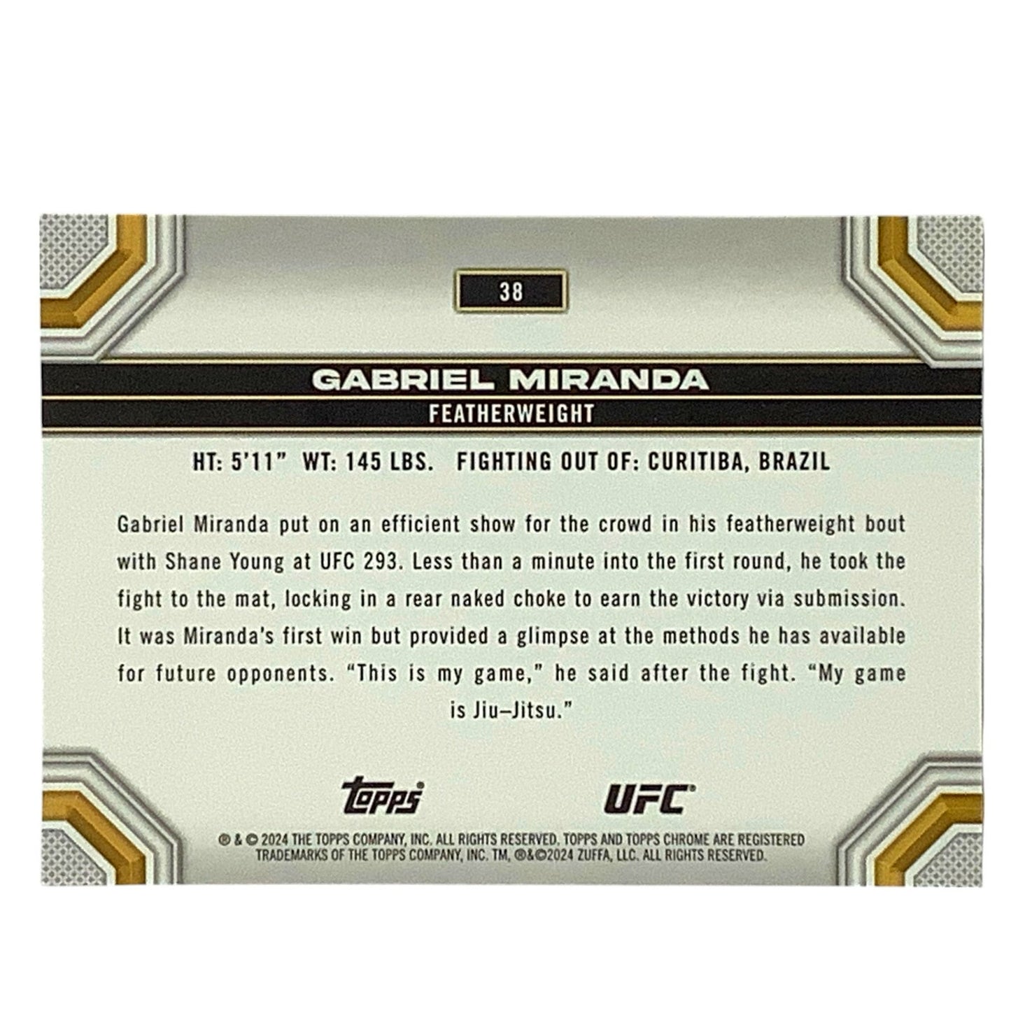 Gabriel Miranda, Featherweight, UFC Card 38, 2024 Topps Chrome UFC NM+