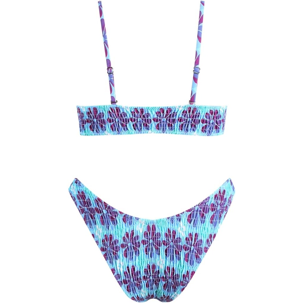 VOLAFA Triangle Bikini Set Smocked Textured Scoop Frilled Ruched Elastic, L (8)
