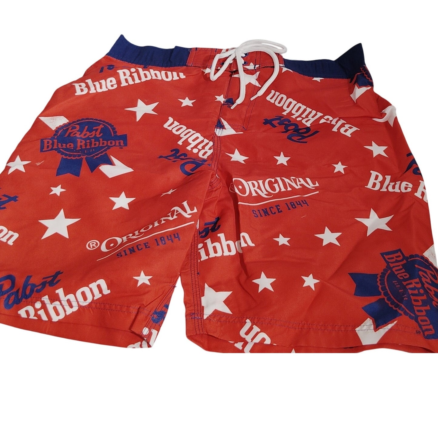 Pabst Blue Ribbon Men’s Elastic Board Swim Shorts – XS – Red