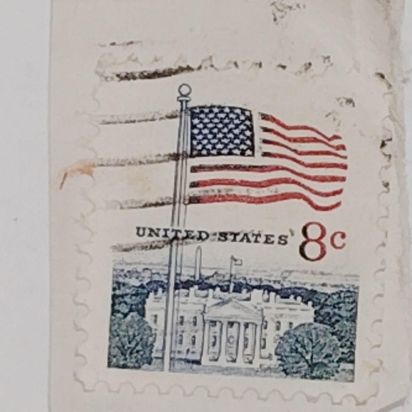1971 Flag & White House – 3 Used 8¢ Stamps – Huck Press – Redesign of 1963 Issue