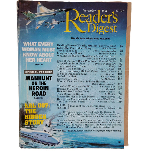 Reader's Digest November 1991 KAL 007 Cover Vintage Magazine 70th Year