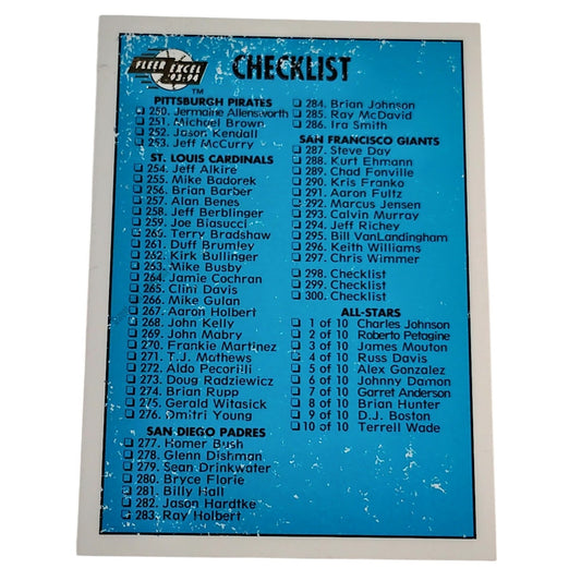Checklist 250-300, 1-10 All-Stars, Phenoms & Leaders, #300,  93-94 Fleer Excel