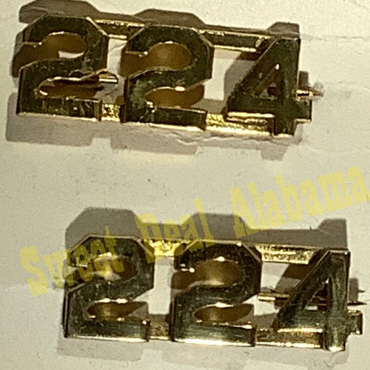 Early/Mid 1900s Brass C-Clasp "224" Collar Devices 3/8"H Hat / Lapel Pins Set