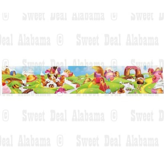Cartoon Candy Castle Indoor/Outdoor Banner 118” x 20” Candyland Lollipop Rainbow