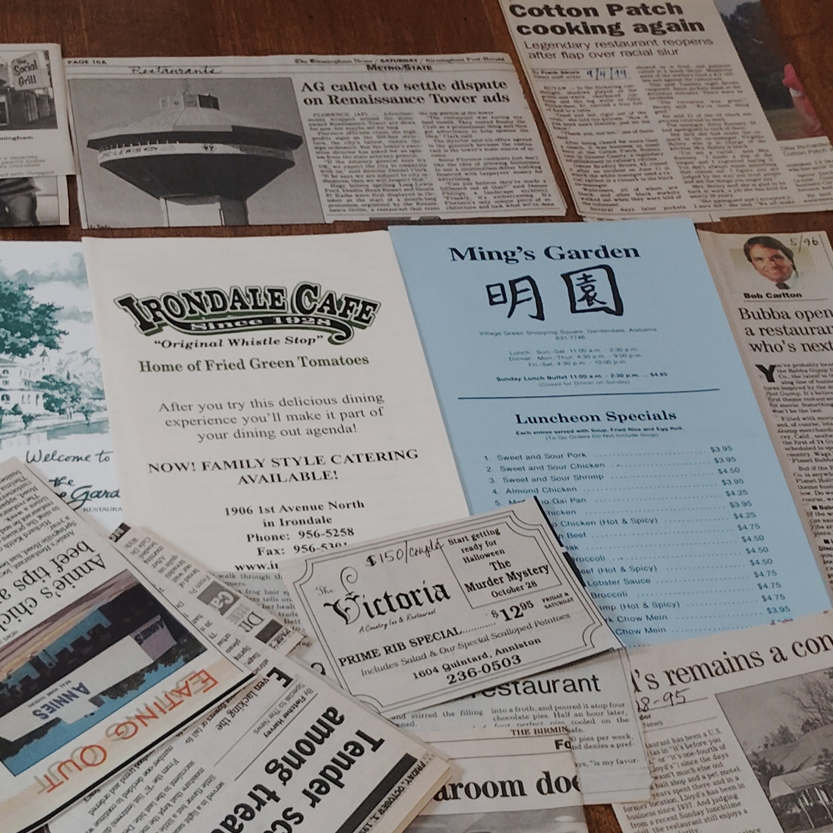 90s Alabama Restaurant Newspaper Clippings Ephemera Collection - Local History