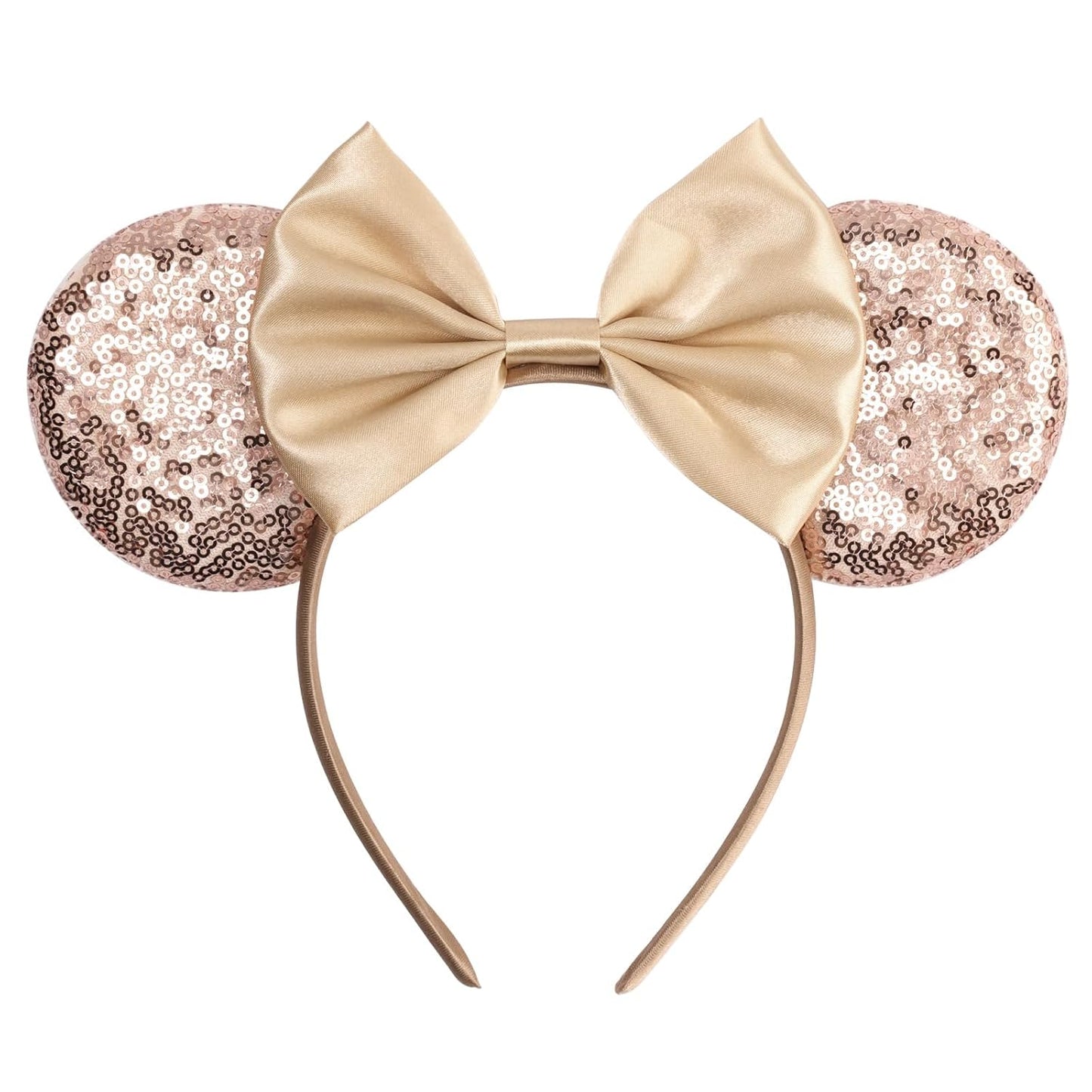 Champagne Glitter Mouse Ears Headband w/ Luxe Satin Bow For Teens or Adults