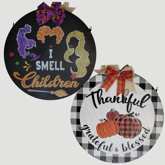 Reversible Hanging Wood Sign Round Rustic Double‑Sided Home Decor 11-3/4 in.D