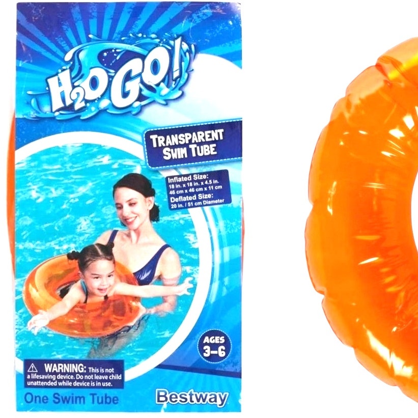 Bestway H2O GO! Transparent Orange Swim Tube – Ages 3–6, Kids 20"D Pool Float