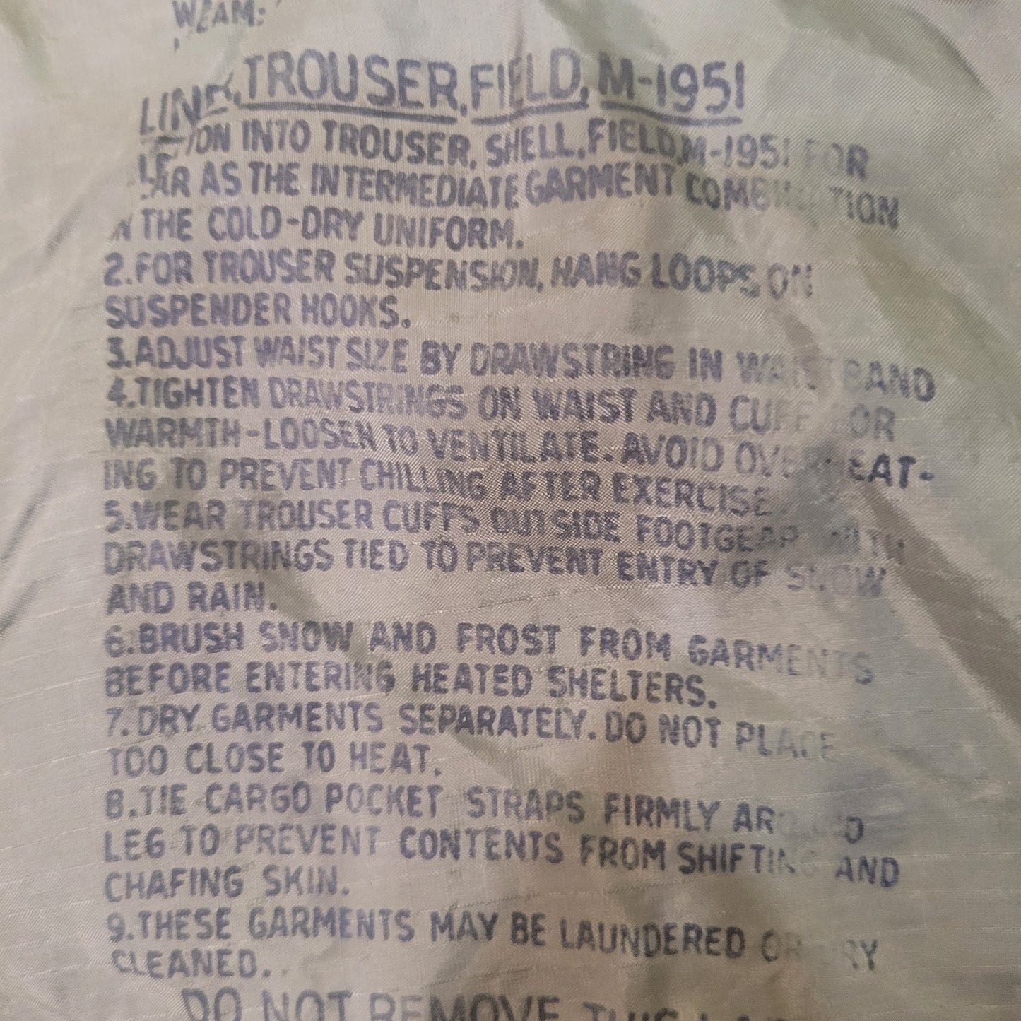 1952 M-1951 Arctic Trousers Liner – X-Large Regular – 100% Wool – Bogardus Corp.