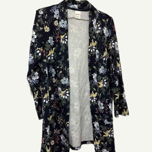 Blair Black Floral Cardigan Open Front Long Sleeve Size L - Cotton Blend