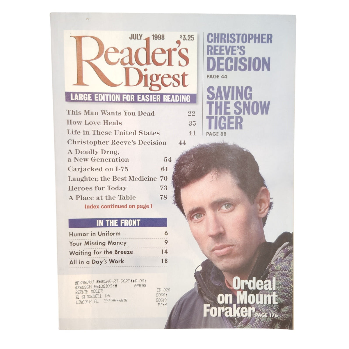 Reader's Digest July 1998 Large Print Edition Christopher Reeve Magazine