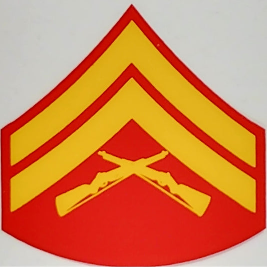 USMC Corporal (E-4) Decal – 2" x 2" Vinyl, Window Mount – Red & Gold – DE4‑M