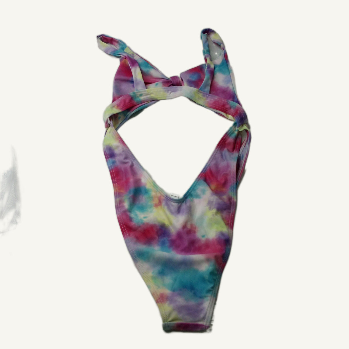 Women's Multicolor Tie-Dye Cut-Out One Piece Swimsuit Size L High Cut Leg