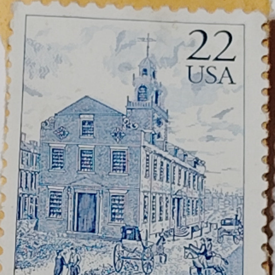 1988 Massachusetts Statehood 22 Cent Stamp - Old State House Blue & White